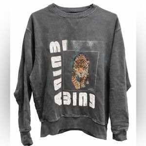 ANINE BING Vintage Wash Leopard Graphic Sweatshirt XS Los Angeles Crewneck